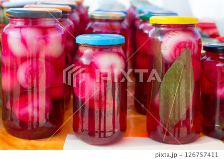 mediterranean pickled onions in red vinegar mediterranean pickled onions in red vinegar 126757411