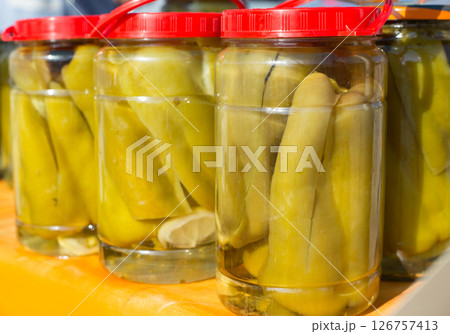 mediterranean pickled green pepper in vinegar 126757413