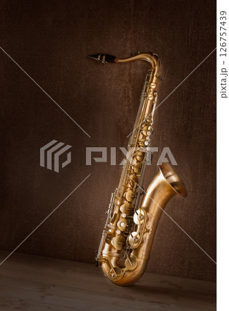 Sax golden tenor saxophone vintage retro 126757439