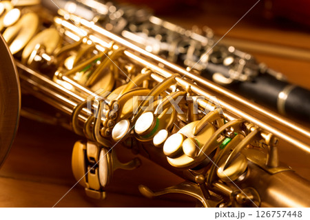 Classic music Sax tenor saxophone and clarinet vintage 126757448