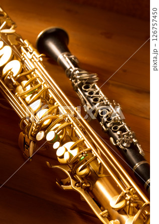 Classic music Sax tenor saxophone and clarinet vintage 126757450