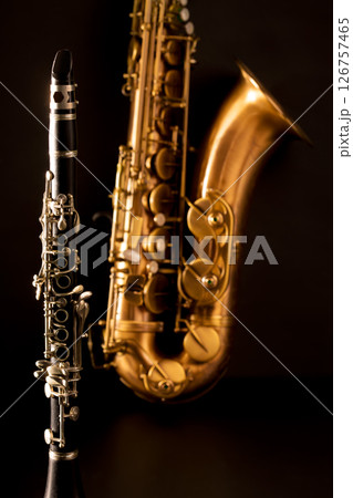 Classic music Sax tenor saxophone and clarinet in black Classic music Sax tenor saxophone and clarinet in black 126757465