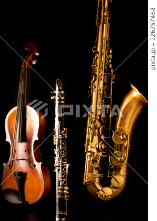 Music Sax tenor saxophone violin and clarinet in black Music Sax tenor saxophone violin and clarinet in black 126757468