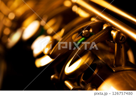 Tenor sax golden saxophone macro selective focus Tenor sax golden saxophone macro selective focus 126757480