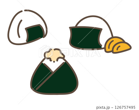 のりを巻いた手描きおにぎり3つセット 126757495