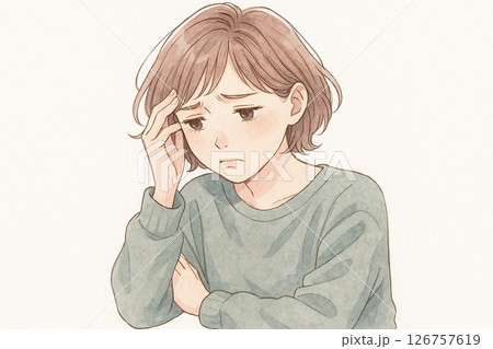 え込む女性のイラスト・静かな感情表現 126757619