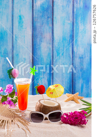 tropical cocktails on blue wood and sand sex on the beach tropical cocktails on blue wood and sand sex on the beach 126757626