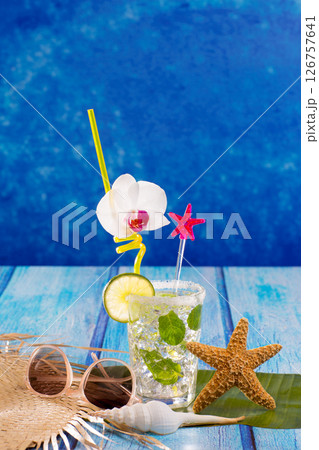 Cubn Mojito cocktail in Caribbean tropical blue wood 126757641