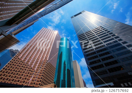 Houston downtown skyscrapers disctict blue sky mirror Houston downtown skyscrapers disctict blue sky mirror 126757692