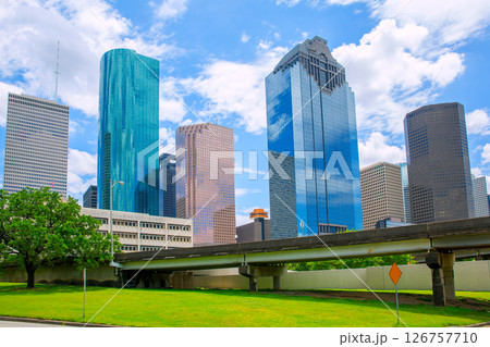 Houston Texas Skyline modern skyscapers and blue sky Houston Texas Skyline modern skyscapers and blue sky 126757710