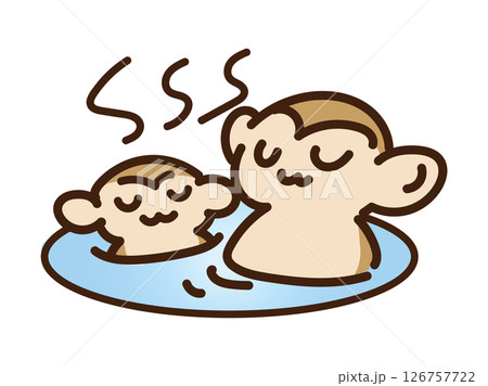 温泉につかってリラックスしているサル2匹 126757722