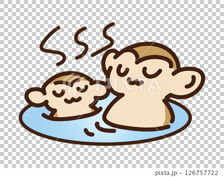 温泉につかってリラックスしているサル2匹 126757722