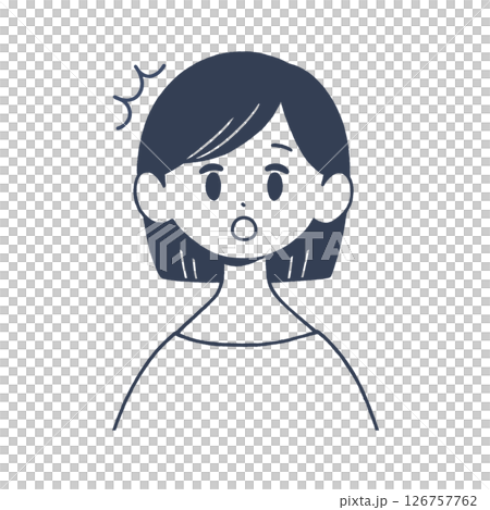 Surprised expression of a young woman, front upper body, monochrome illustration Surprised expression of a young woman, front upper body, monochrome illustration 126757762