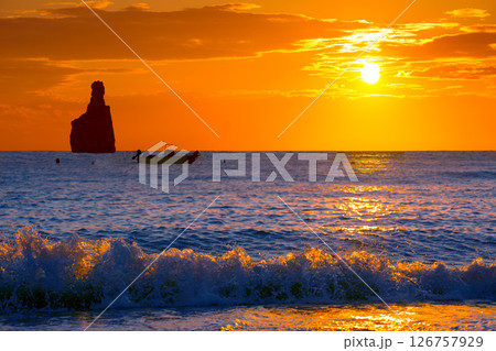 Ibiza Cala Benirras sunset beach in san Juan at Balearic Ibiza Cala Benirras sunset beach in san Juan at Balearic 126757929