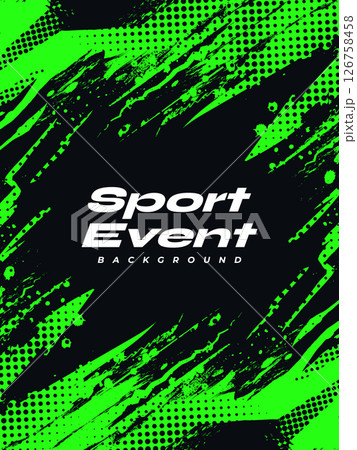 Green and Black Sport Background in Grunge Brush Style and Halftone Effect 126758458