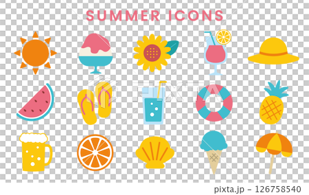 Summer illustration icon set / Pop and bright seasonal material (without lines) 126758540