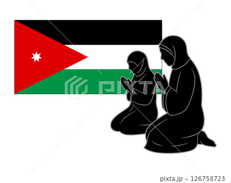 ヨルダンの国旗とお祈り 126758723
