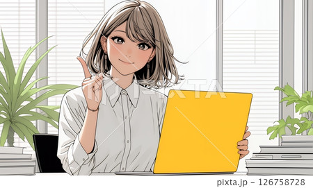 人差し指を立てて決断を下したビジネスパーソン