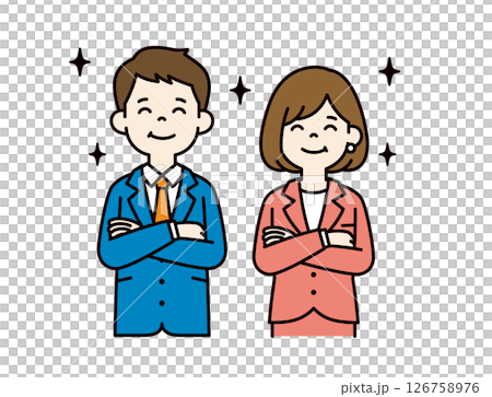 Simple vector illustration material of a businessman smiling with his arms folded_Men and women set_Color 126758976