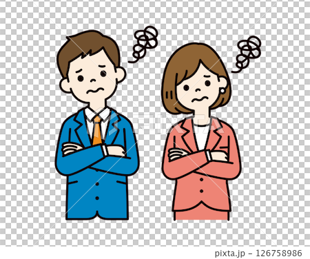 Simple vector illustration material of a businessman trying to find a solution by trial and error_Men and women set_Color Simple vector illustration material of a businessman trying to find a solution by trial and error_Men and women set_Color 126758986