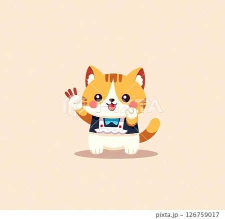 エプロン猫万歳ポーズ 126759017