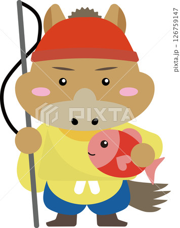 笑顔の馬キャラ恵比寿｜鯛を抱えた干支の福神イラスト（2026年・午年） 126759147