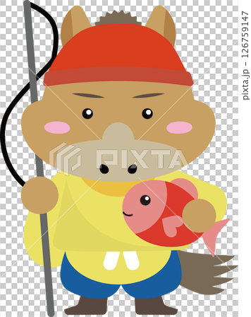 笑顔の馬キャラ恵比寿｜鯛を抱えた干支の福神イラスト（2026年・午年） 126759147