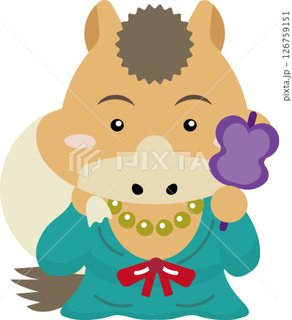 大きな袋を背負う馬キャラ布袋尊｜笑顔と福を招く干支イラスト（2026年・午年） 126759151