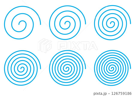等間隔の水色の渦巻きの線のセット（ベクターファイルは線幅が編集可能なパス） 126759186