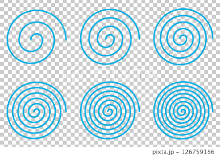 等間隔の水色の渦巻きの線のセット（ベクターファイルは線幅が編集可能なパス） 126759186
