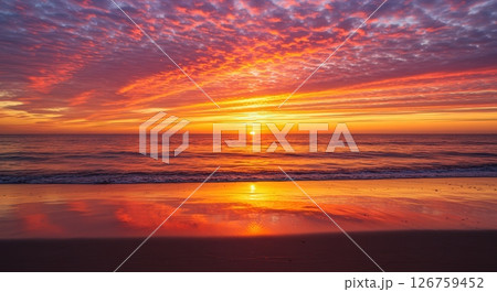 Breathtaking sunset over the ocean with vibrant orange and red sky 126759452