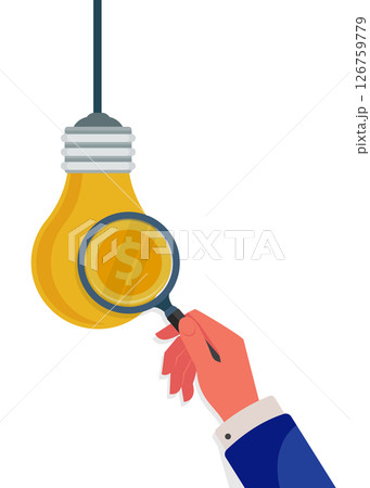 Hands use magnifying glass to make money from light bulbs. Investment insights, business concept. stock illustration. Hands use magnifying glass to make money from light bulbs. Investment insights, business concept. stock illustration. 126759779