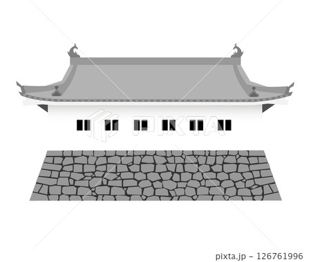 日本の城 多聞櫓(多門櫓)/平櫓のイラスト 日本の城 多聞櫓(多門櫓)/平櫓のイラスト 126761996