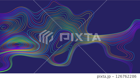 Vector Illustration Background Featuring Multicolored Contour Lines on a Dark Blue Canvas, Showcasing Abstract Patterns and Vibrant Gradients for Unique Artistic Creations Vector Illustration Background Featuring Multicolored Contour Lines on a Dark Blue Canvas, Showcasing Abstract Patterns and Vibrant Gradients for Unique Artistic Creations 126762286