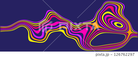Vibrant Retro Abstract Design With Undulating Lines in Purple, Pink, Yellow, and Orange - Vector Illustration Background 126762297