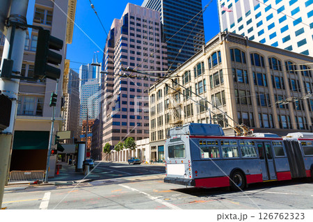 San Francisco downtown buildings and tram California 126762323