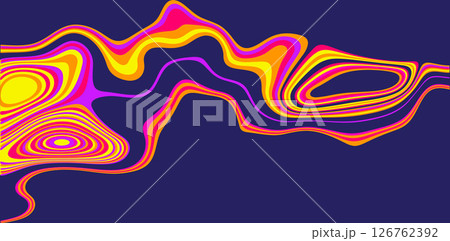 Abstract Vector Illustration of Vibrant Wavy Patterns in Bold Yellow, Pink, and Purple Over a Navy Background 126762392