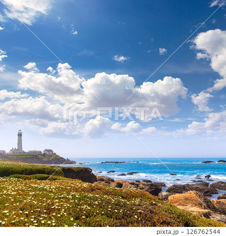 California Pigeon point Lighthouse in Cabrillo Hwy coastal hwy 1 126762544