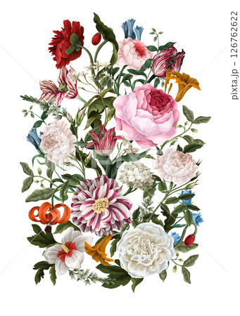 Bouquets with oil painting rococo still-lifes flowers. Vector. Bouquets with oil painting rococo still-lifes flowers. Vector. 126762622
