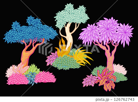 Vivid stylized trees and plants in graphic style. Vector. Vivid stylized trees and plants in graphic style. Vector. 126762743
