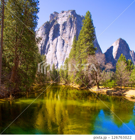 Yosemite Merced River and Half Dome in California 126763022
