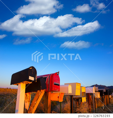 Grunge mail boxes in a row at Arizona desert 126763193