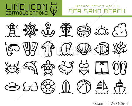 ラインアイコン　自然シリーズvol.13　海　ビーチ 126763601
