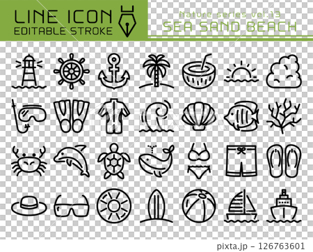 ラインアイコン　自然シリーズvol.13　海　ビーチ 126763601