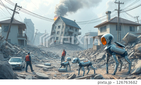 被災地のロボット犬 126763682
