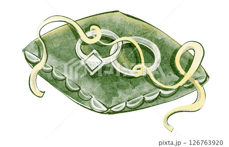 Wedding Rings and Ring Pillow Illustration 126763920