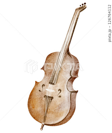 Watercolor Illustration of Double Bass with Bow on White Background Watercolor Illustration of Double Bass with Bow on White Background 126764112