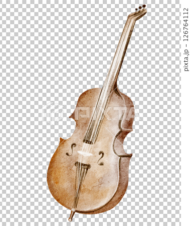 Watercolor Illustration of Double Bass with Bow on White Background Watercolor Illustration of Double Bass with Bow on White Background 126764112