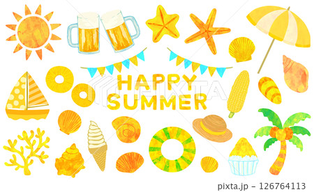 夏の素材セット 黄色 ベクター素材 126764113