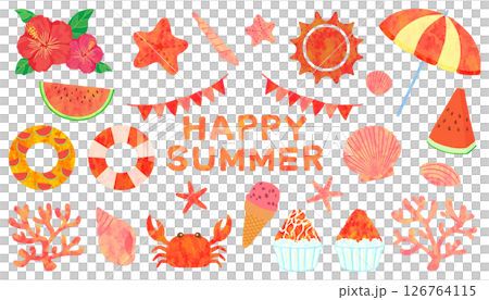 夏の素材セット 赤色 ベクター素材 126764115